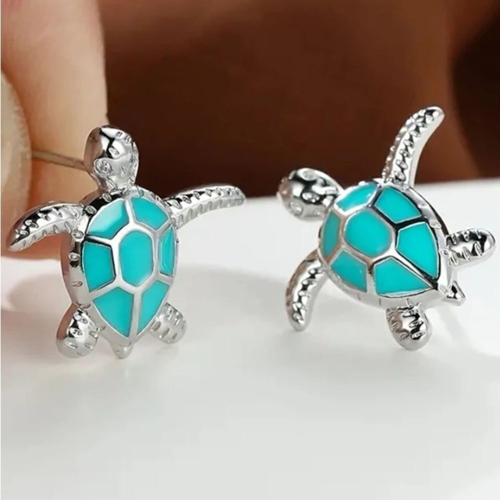 3for$20 NEW Dainty Cute Green Opal Turtle Stud Earrings For Women